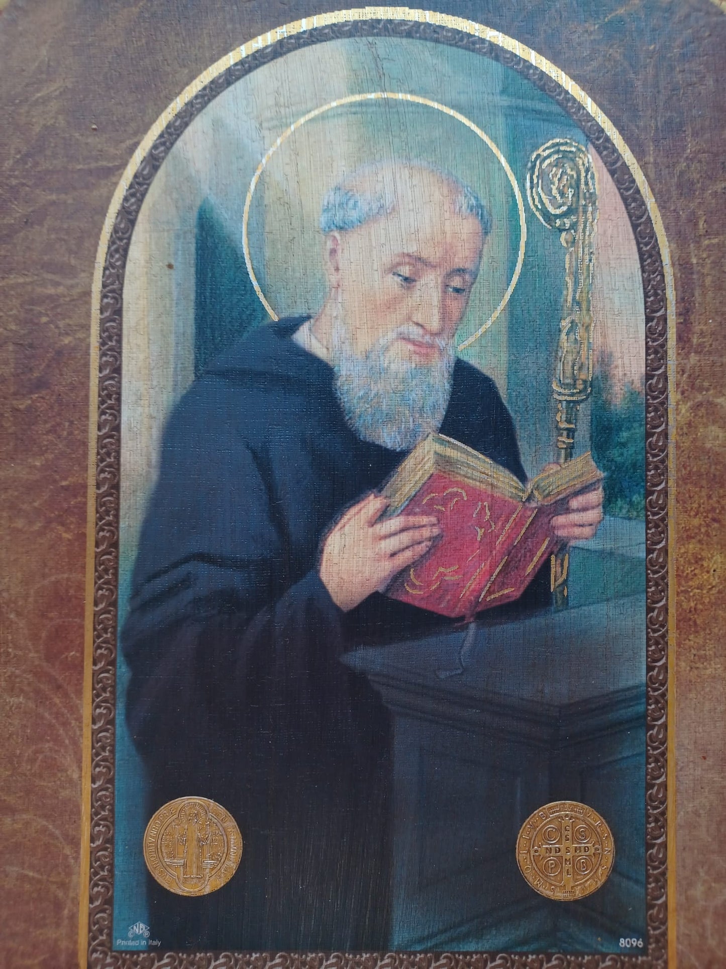 CUADRO DE MADERA DE SAN BENITO (10X8)